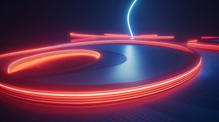 Wall Mural - Abstract Neon Lightscape Red and Blue Curves