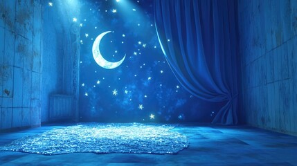 Wall Mural - Blue Room with Moon and Stars