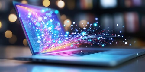 internet education, elearning concept with data coming from laptop screen