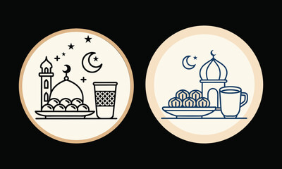 Fototapete - Ramadan Iftar Flat Line Icon with two variation colour and design, Outline Vector Symbol Illustration.iftar line icon Vector Symbol Illustration.Pixel Perfect, Editable Stroke.