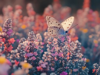 Wall Mural - Butterfly on flower field