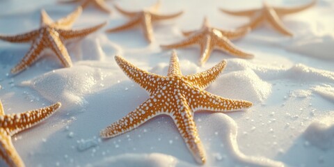 Wall Mural - Starfishes on Sandy Beach