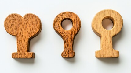 Poster - three intricately carved wooden key shapes displayed on a light background, showcasing craftsmanship