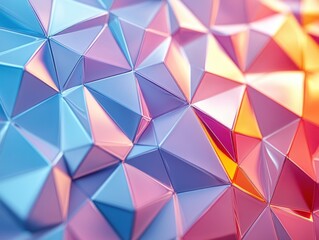 Poster - Vibrant Geometric Pattern Featuring Iridescent Triangular Shapes in Blue, Pink, and Orange Tones for Modern Art and Design Background Use