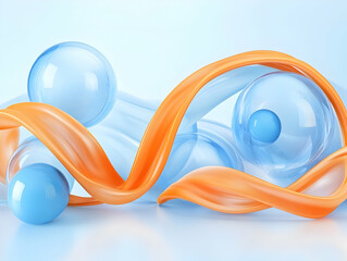 Poster - Abstract 3D Blue Orange Wave Background