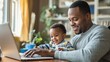 © Budsadee - A man in his late 40s attending an online class at home, with a laptop on a clean, organized desk,
