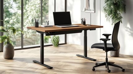Poster - Modern Adjustable Height Desk With Laptop And Chair
