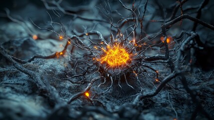 Leinwandbilder - Artificial neurons spark innovation in computer systems technology hub digital art futuristic environment close-up view