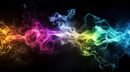 Poster - Vibrant energy waves dance in colorful display abstract art digital creation dark background eye-level creative concept