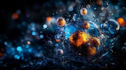 Aufkleber - Conscious particles in action tiny aware entities in a vibrant water environment abstract science concept