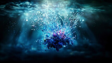 Poster - Explosive underwater color burst ocean depths digital art aquatic wonderland abstract view consciousness connected ecology
