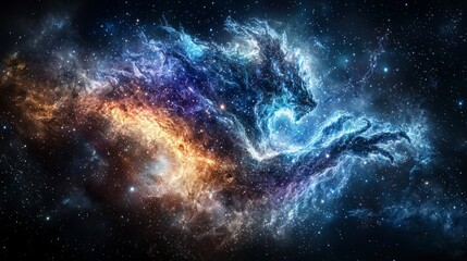 Poster - Celestial encounter a giant ethereal creature in the cosmos digital art space surreal viewpoint cosmic wonder