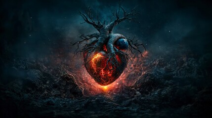 Aufkleber - Cosmic heartbeat a human heart syncing with the universe in a dark eerie landscape surreal digital art
