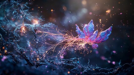 Aufkleber - Glowing nerve fibers in motion digital art abstract environment close-up view concept of neural activity