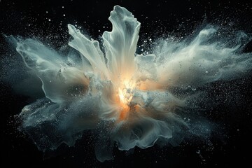 Poster - Liquid light flower explosion dark background abstract art ethereal environment close-up view conceptual beauty