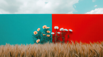 Wall Mural - Bipolar Disorder, Surreal digital artwork featuring a luminous field, showcasing vibrant colors and high fidelity in a visually striking 2D format.