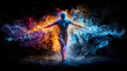 Aufkleber - Cosmic beings emerge from cosmic energy digital art abstract universe vibrant colors ethereal atmosphere transformation