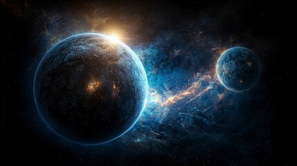 Aufkleber - Living planets with consciousness displaying cosmic events galactic space digital art ethereal environment aerial view