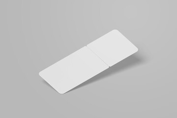 Realistic floating blank ticket illustration for mockup. 3D Render.