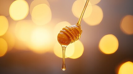 Poster - Golden Honey Dripping From A Honey Dipper