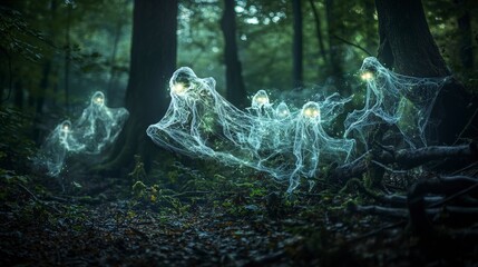 Poster - Ethereal glowing spirits of nature enchanted forest digital art mystic environment atmospheric viewpoint fantasy concept