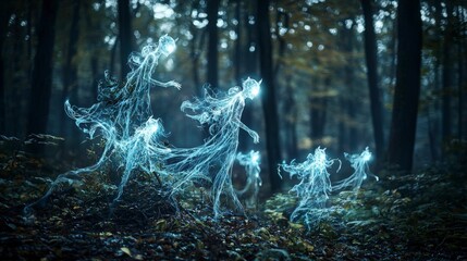 Aufkleber - Ethereal glowing spirits of nature enchanted forest digital art mystical environment dreamlike viewpoint