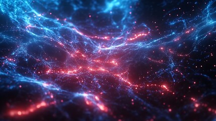 Poster - Abstract image depicting a vibrant nebula with red and blue energy swirling in the cosmos For digital art creation showcasing cosmic brilliance Concept.
