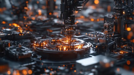 Poster - Futuristic Robotic Arm Assembling Complex Circuitry