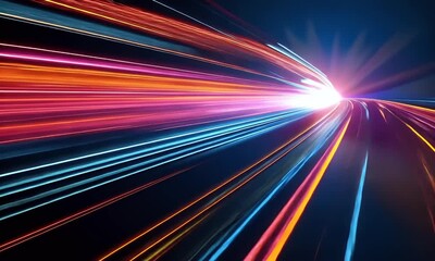 Wall Mural - high-speed light trail animation with red and blue motion trails, showcasing fast movement and cutti