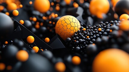 Poster - Abstract 3D Render:  Geometric Spheres in Black and Orange