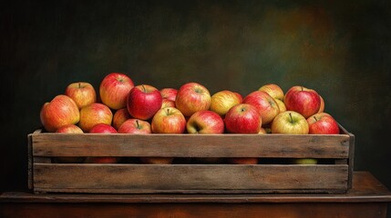 Poster - Red Apples in a Wooden Crate on a Table