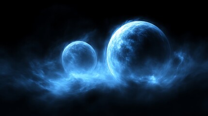 Wall Mural - Two Celestial Bodies Illuminated In A Dark Nebula