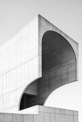 Poster - Minimalist Architectural Structure Featuring Bold Curves and Sharp Angles, Showcasing Modern Design and Monochromatic Aesthetic in Urban Environment