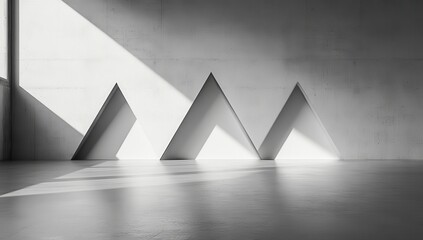 Poster - Minimalist Interior Space Featuring Geometric Triangles with Natural Light Creating Intriguing Shadows in a Contemporary Setting