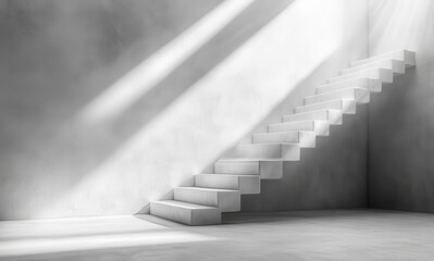 Poster - Minimalist Staircase with Soft Light Illuminating a Concrete Interior, Creating an Atmosphere of Calm and Serenity in Contemporary Architecture Design Spaces