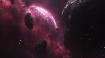 Wall Mural - Pink Planet Nebula Cosmic Rocks Space Dust