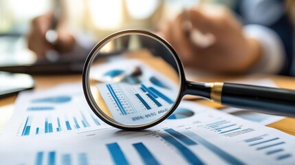 Poster - Magnifying Glass on Financial Charts and Graphs