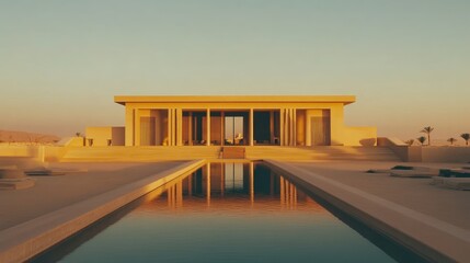 Poster - Desert Pavilion Reflecting Sunset Golden Hues