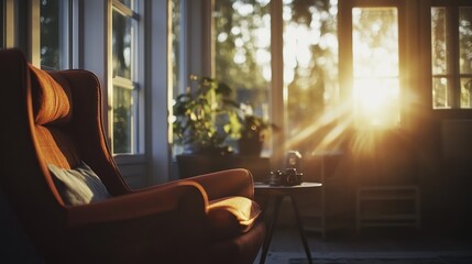 Poster - Sunlit Armchair Near Window In A Cozy Room