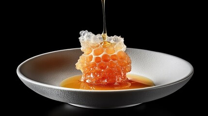 Poster - Golden Honey Pours Onto Honeycomb In Bowl