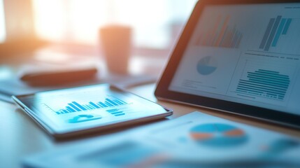 Poster - Digital Tablets Displaying Business Data Graphs And Charts