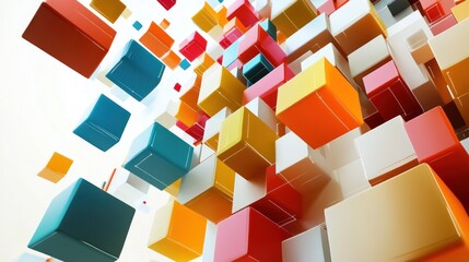 Wall Mural - Abstract Colorful Cubes 3D Render: A vibrant explosion of geometric shapes, showcasing a dynamic interplay of color and form in a three-dimensional space.