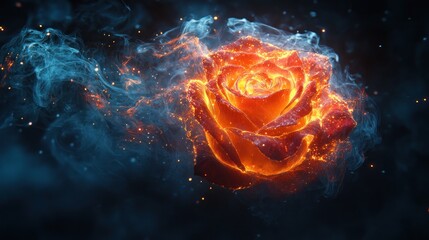 Sticker - Fiery rose engulfed in smoke and sparks.