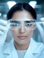 Fototapete - innovative lab work precision science with a focused indian female scientist in safety gear - empowe