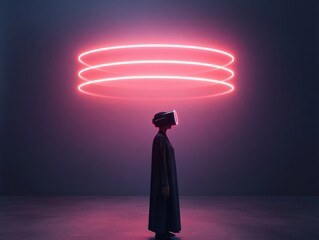 Poster - Futuristic Neon Art Installation Holographic Korean Sculptures in Dark Minimalism - Interactive Virtual Platform for Creative Digital Engagement