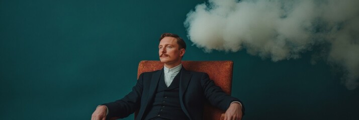 Aufkleber - Retro Futuristic Portrait Man in Classic Suit with Electric Coil Sparks - Heritage Innovation for Tech Branding and Scientific Storytelling