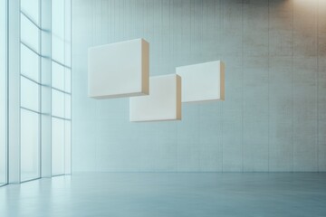 Aufkleber - Minimalist Holographic Screens in Concrete and Glass Office Futuristic Digital Transformation for Smart Workspaces and Innovative Business Environments