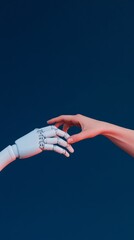 Aufkleber - Futuristic AI Collaboration Robotic and Human Hands in Dramatic Lighting for Innovative Tech Solutions in Business and Marketing - Text Space for Digital and Industrial Design