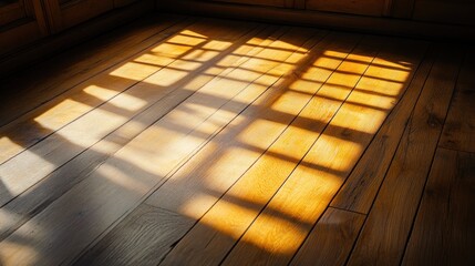 Poster - Sunlight casts window pane shadows on wooden floor