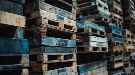Poster - Stacked Wooden Pallets Showing Wear And Age